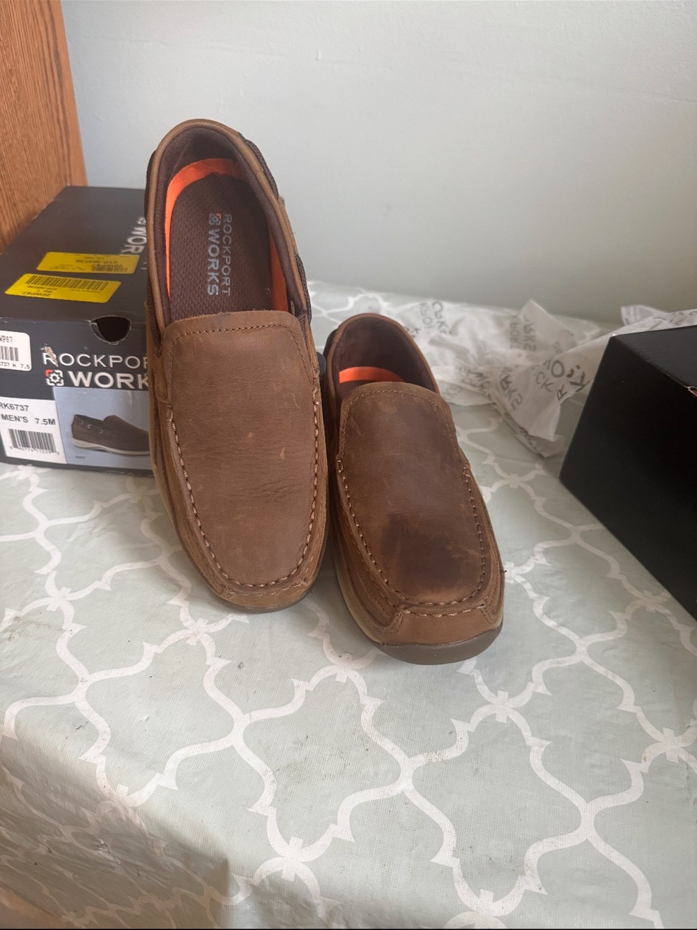 Rockport Brown Leather Moc Toe Slip-On Loafers